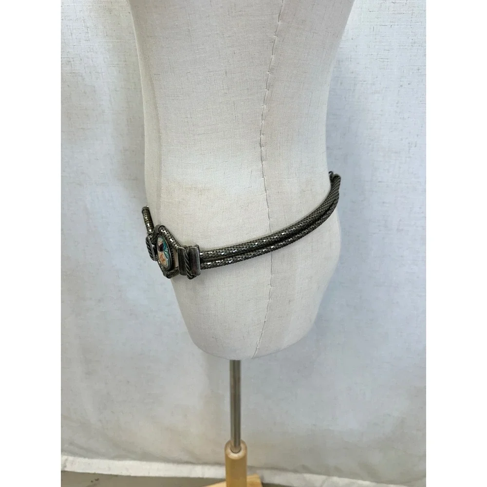 Vintage Egyptian Revival Scarab Beetle Antique Brass Mesh Chain Belt Women SM